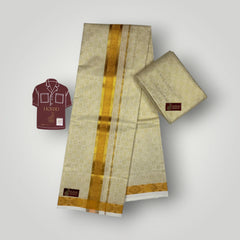 Horad Kora Cotton Tissue Emboss Light Gold Shirt Material+Dhoti