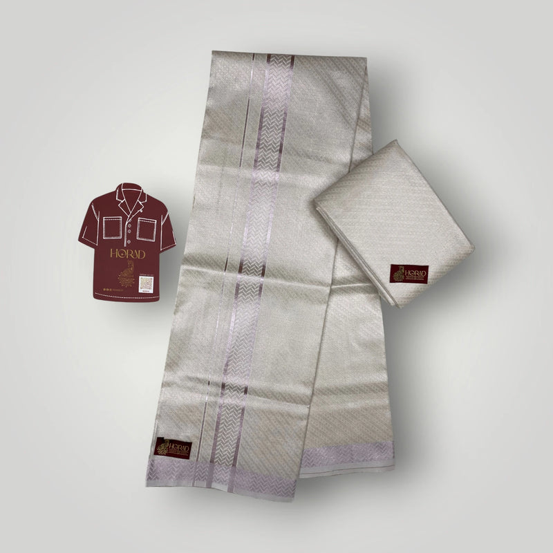 Horad Kora Cotton Tissue Emboss Lavender Shirt Material+Dhoti
