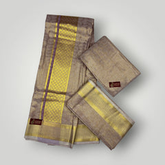 Horad Premium Art Silk Emboss Sandstone Shirt Material+Dhoti+Angavastram