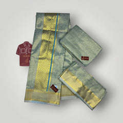 Horad Premium Art Silk Emboss Forest Green Shirt Material+Dhoti+Angavastram