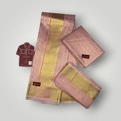 Horad Premium Art Silk New Emboss Petal Pink Shirt Material+Dhoti+Angavastram