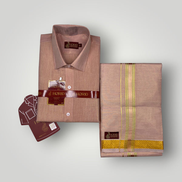 Horad Kora Cotton Tissue Dark Pink Shirt  + Dhoti