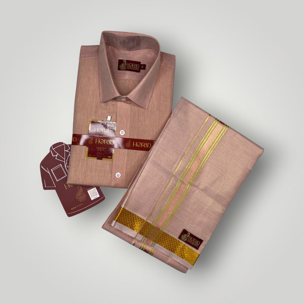 Horad Kora Cotton Tissue Dark Pink Shirt  + Dhoti