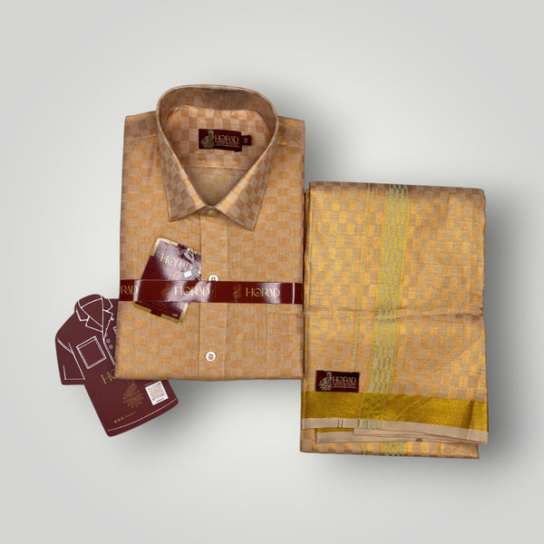 Horad Kora Cotton Tissue Square Emboss Light Copper Shirt  + Dhoti