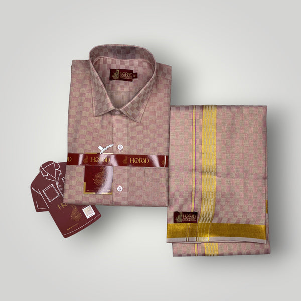Horad Kora Cotton Tissue Square Emboss Magenta Shirt  + Dhoti