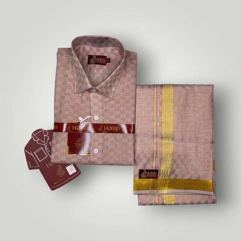 Horad Kora Cotton Tissue Square Emboss Magenta Shirt+Dhoti