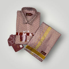 Horad Kora Cotton Tissue Square Emboss Magenta Shirt+Dhoti