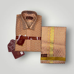 Horad Kora Cotton Tissue Square Emboss Red Shirt+Dhoti
