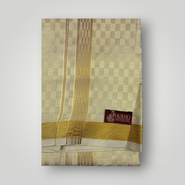 Horad Kora Cotton Tissue Square Emboss Light Gold Shirt  + Dhoti