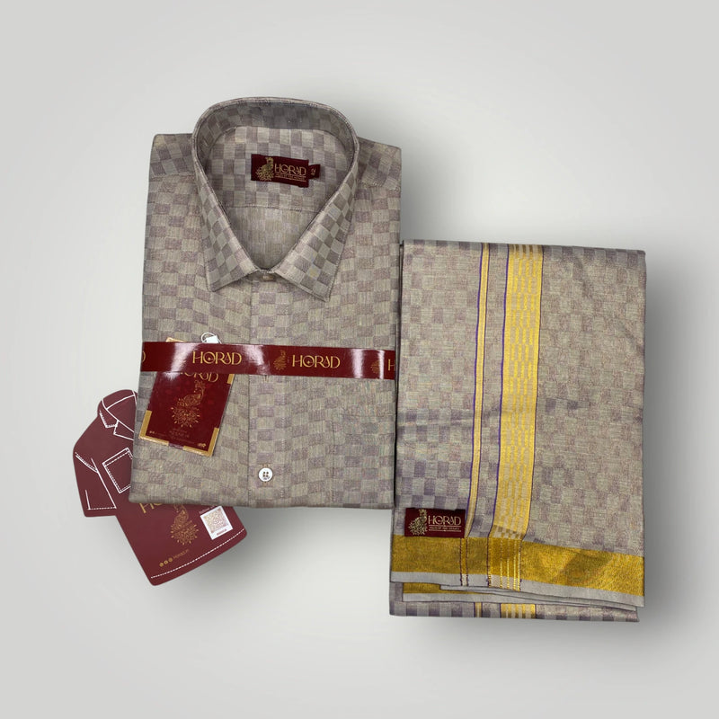 Horad Kora Cotton Tissue Square Emboss Sandstone Shirt+Dhoti