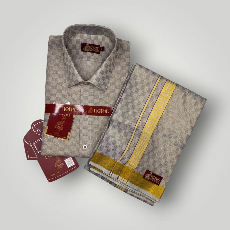 Horad Kora Cotton Tissue Square Emboss Sandstone Shirt+Dhoti