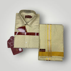 Horad Kora Cotton Tissue Emboss Light Gold Shirt+Dhoti