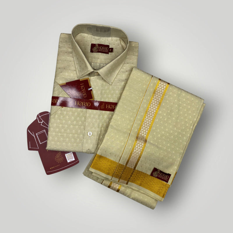 Horad Kora Cotton Tissue Emboss Light Gold Shirt+Dhoti