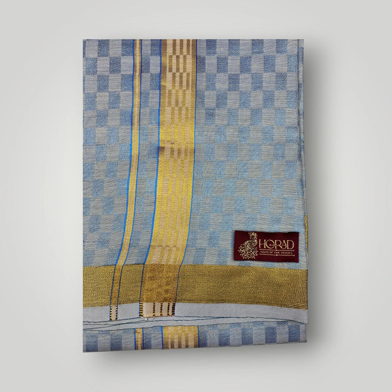 Horad Kora Cotton Tissue Square Emboss Blue Shirt  + Dhoti