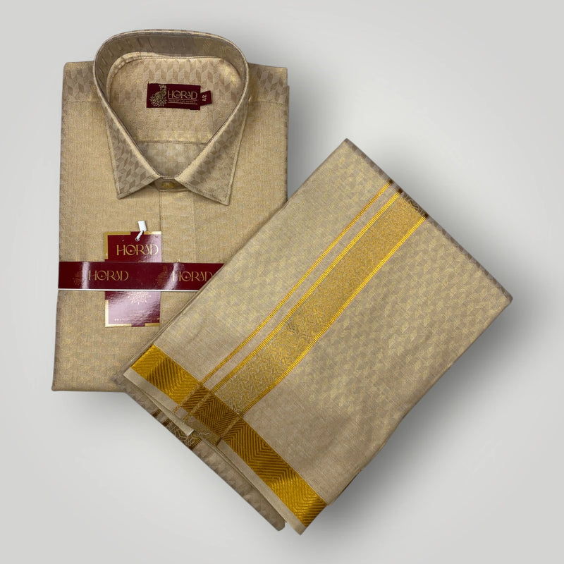 Horad Kora Cotton Tissue Emboss Gold Shirt+Dhoti