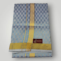 Horad Kora Cotton Tissue Blue Square Emboss Shirt+Dhoti