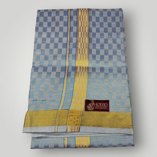Horad Kora Cotton Tissue Blue Square Emboss Shirt+Dhoti