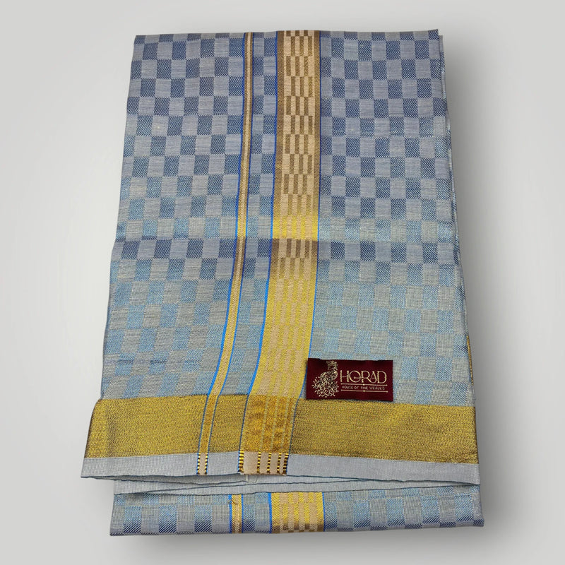 Horad Kora Cotton Tissue Blue Square Emboss Shirt+Dhoti