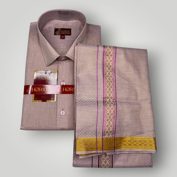 Horad Kora Cotton Tissue Emboss Magenta Shirt+Dhoti