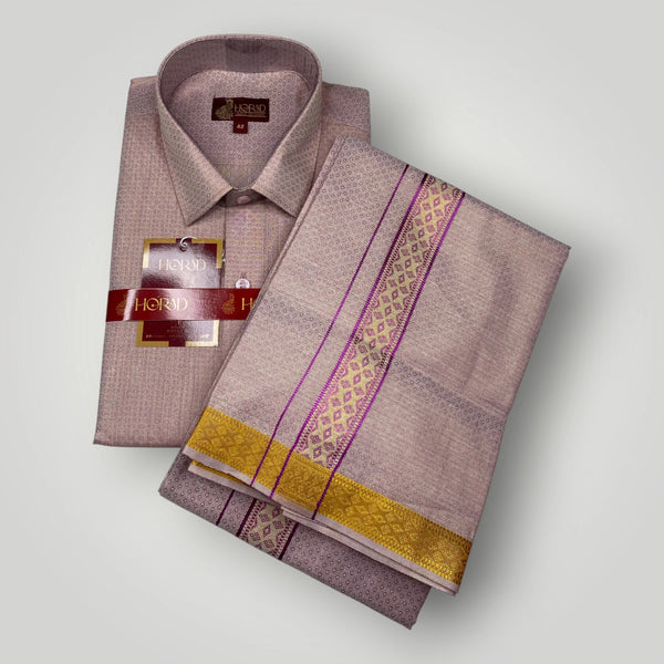 Horad Kora Cotton Tissue Emboss Magenta Shirt+Dhoti