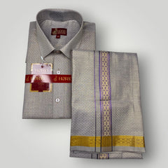 Horad Kora Cotton Tissue Emboss Deep Indigo Shirt+Dhoti