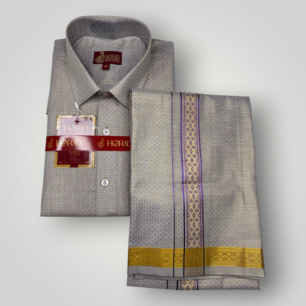 Horad Kora Cotton Tissue Emboss Deep Indigo Shirt+Dhoti