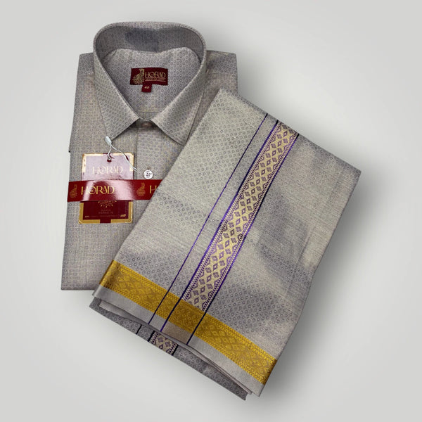 Horad Kora Cotton Tissue Emboss Deep Indigo Shirt+Dhoti