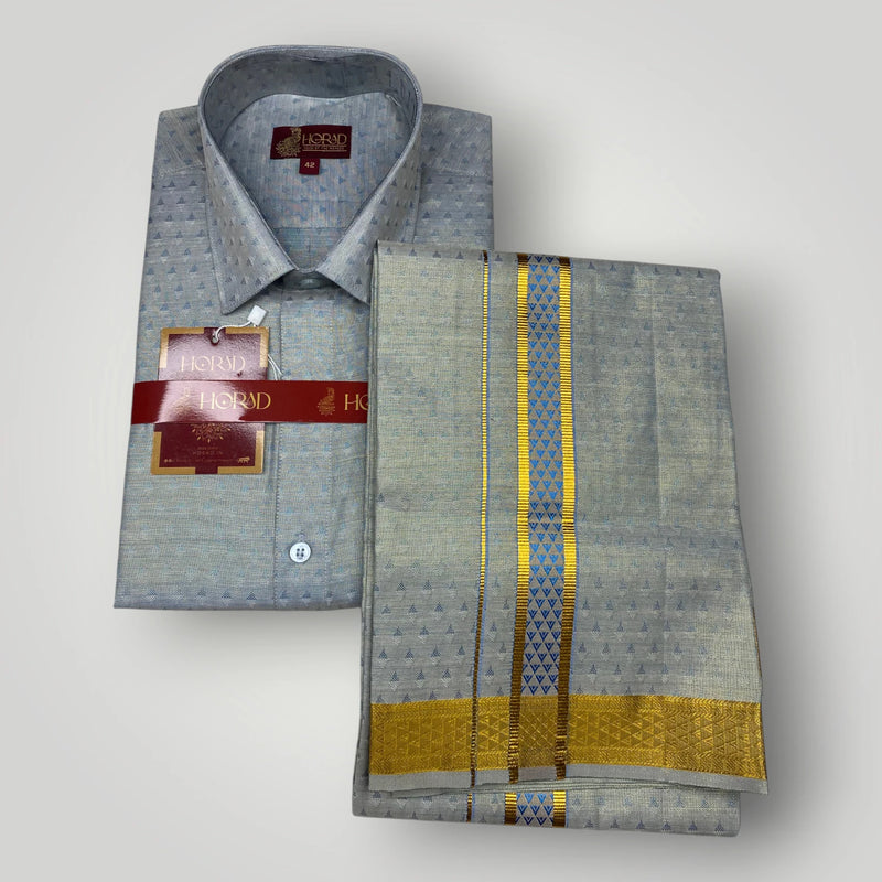 Horad Kora Cotton Tissue Bluish Grey Shirt+Dhoti