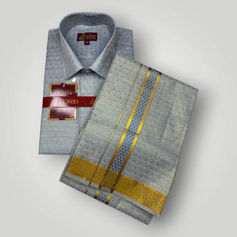 Horad Kora Cotton Tissue Bluish Grey Shirt+Dhoti