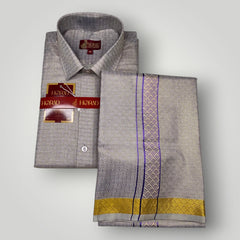 Horad Kora Cotton Tissue Emboss Deep Indigo Shirt+Dhoti