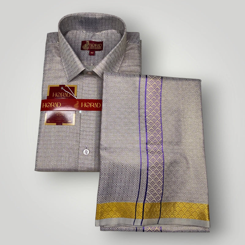 Horad Kora Cotton Tissue Emboss Deep Indigo Shirt+Dhoti