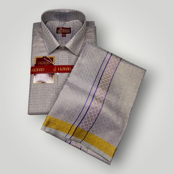 Horad Kora Cotton Tissue Emboss Deep Indigo Shirt+Dhoti