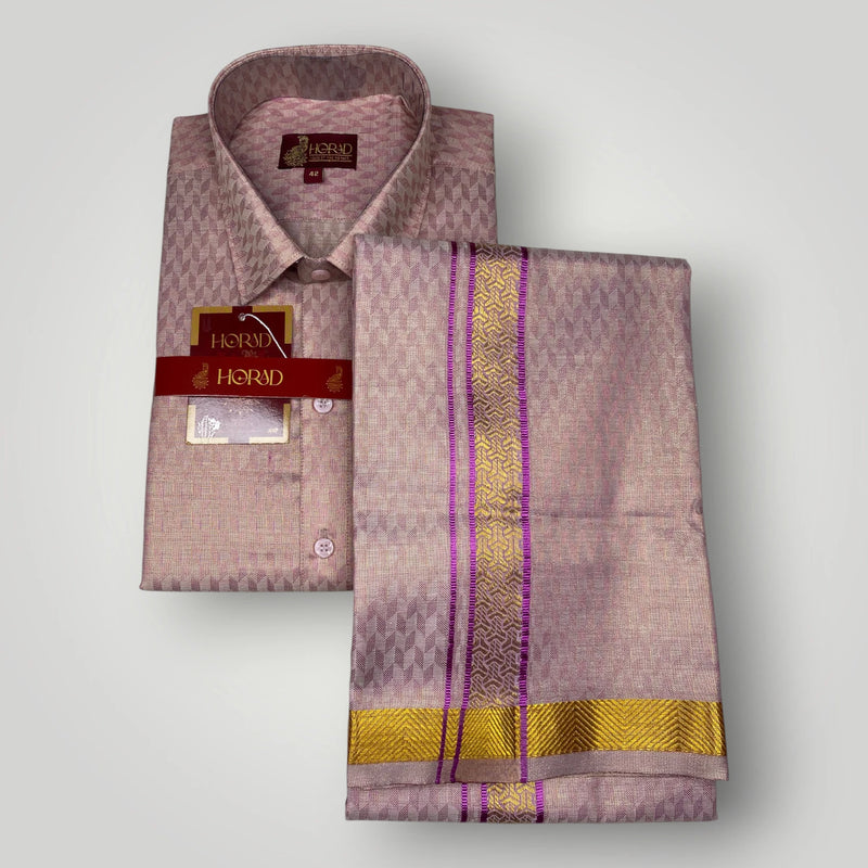 Horad Kora Cotton Tissue Emboss Dark Pink Shirt+Dhoti