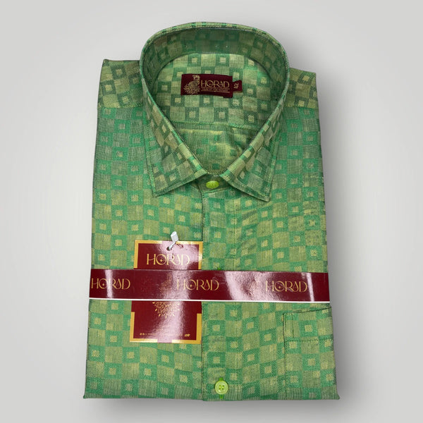 Horad Kora Cotton Tissue Dark Green Emboss Shirt+Dhoti