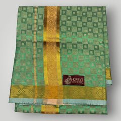 Horad Kora Cotton Tissue Dark Green Emboss Shirt+Dhoti