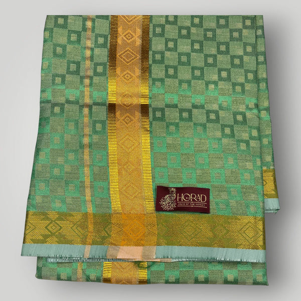 Horad Kora Cotton Tissue Dark Green Emboss Shirt+Dhoti