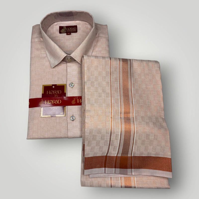 Horad Kora Cotton Tissue Light Copper Emboss Shirt+Dhoti