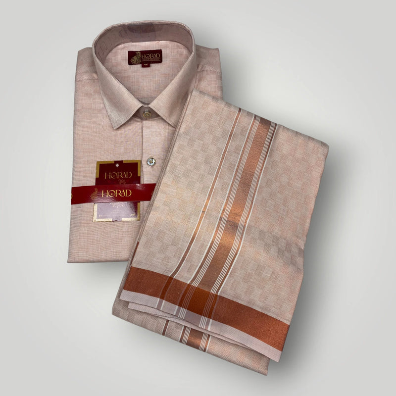 Horad Kora Cotton Tissue Light Copper Emboss Shirt+Dhoti
