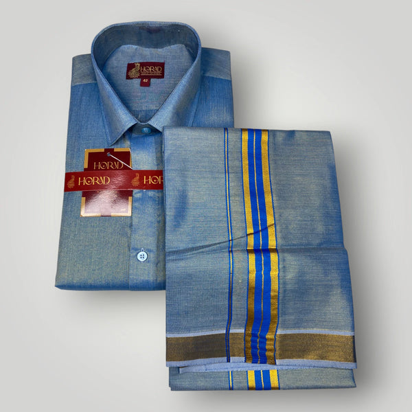 Horad Kora Cotton Tissue Dark Blue Shirt+Dhoti
