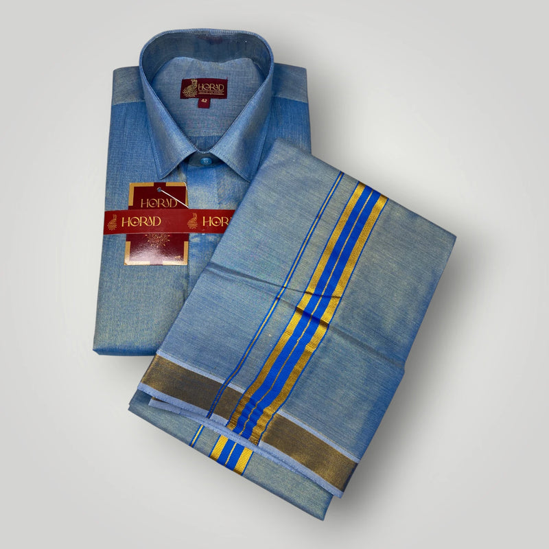 Horad Kora Cotton Tissue Dark Blue Shirt+Dhoti
