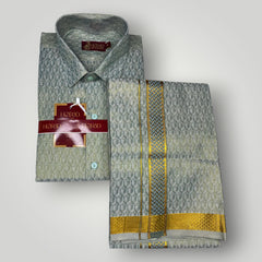 Horad Kora Cotton Tissue Forest Green Emboss Shirt+Dhoti