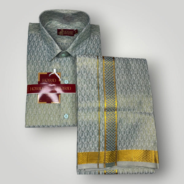 Horad Kora Cotton Tissue Forest Green Emboss Shirt+Dhoti