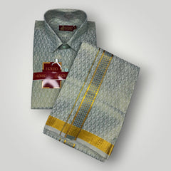 Horad Kora Cotton Tissue Forest Green Emboss Shirt+Dhoti