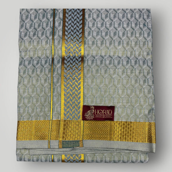 Horad Kora Cotton Tissue Forest Green Emboss Shirt+Dhoti