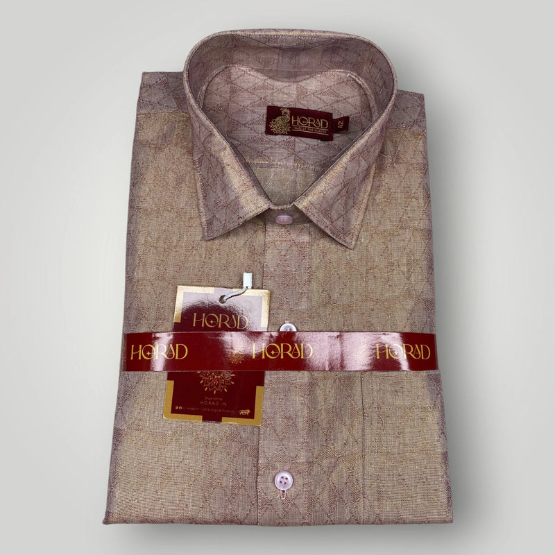 Horad Kora Cotton Tissue Magenta Emboss Shirt+Dhoti + Angavastram