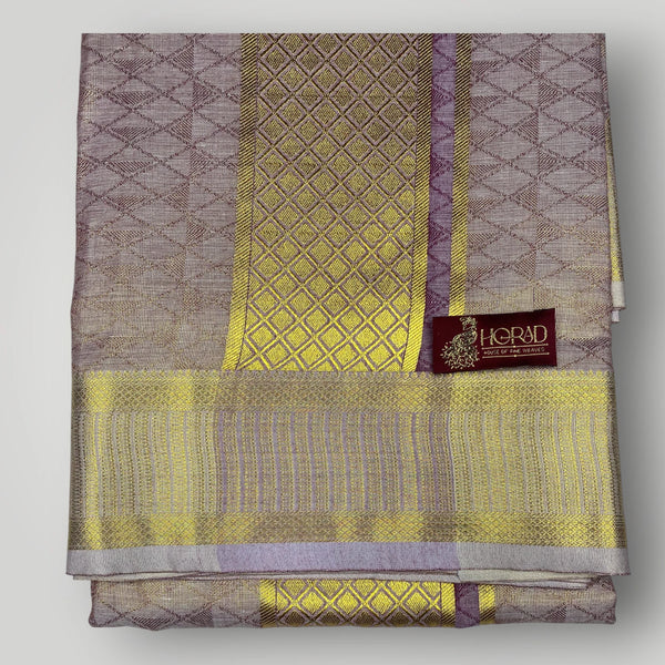 Horad Kora Cotton Tissue Magenta Emboss Shirt+Dhoti + Angavastram