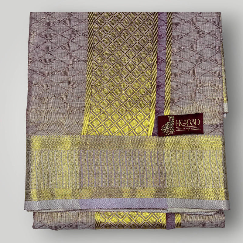 Horad Kora Cotton Tissue Magenta Emboss Shirt+Dhoti + Angavastram
