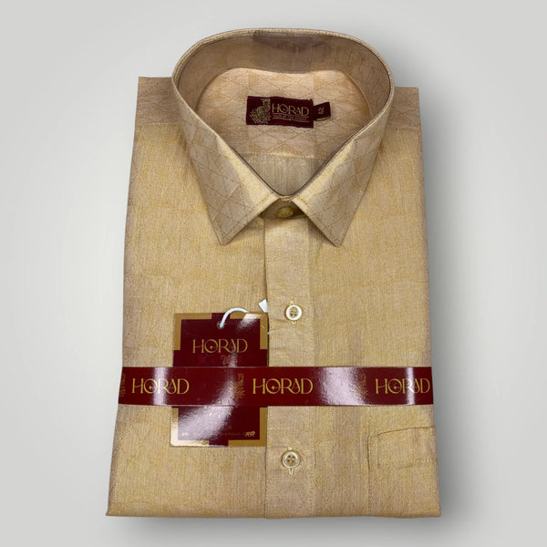 Horad Kora Cotton Tissue Light Gold Shirt + Dhoti + Angavastram
