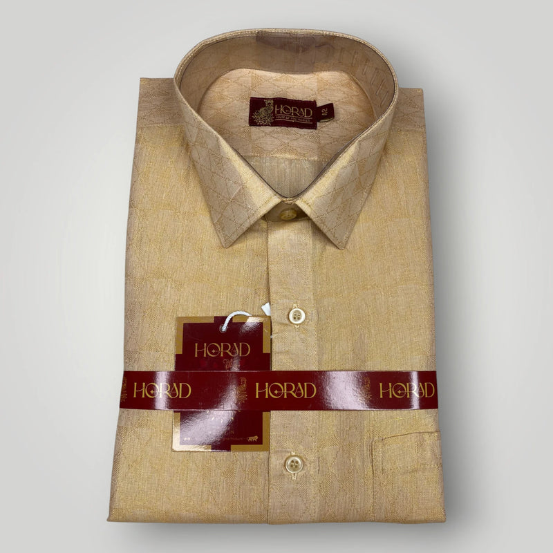 Horad Kora Cotton Tissue Light Gold Shirt + Dhoti + Angavastram
