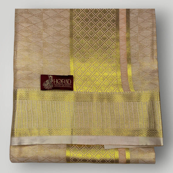 Horad Kora Cotton Tissue Light Gold Shirt + Dhoti + Angavastram